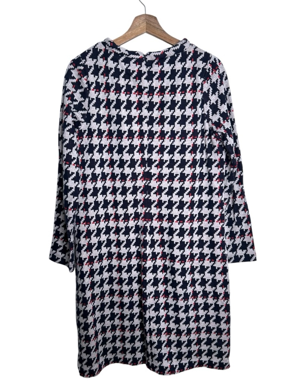 Boden 60’s Jacquard Houndstooth Sweater Shift Dress Blue Red White Size 10 Long - Picture 8 of 9
